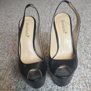 Shoe Dazzle Misti Black Slingback Peep Toe Heels